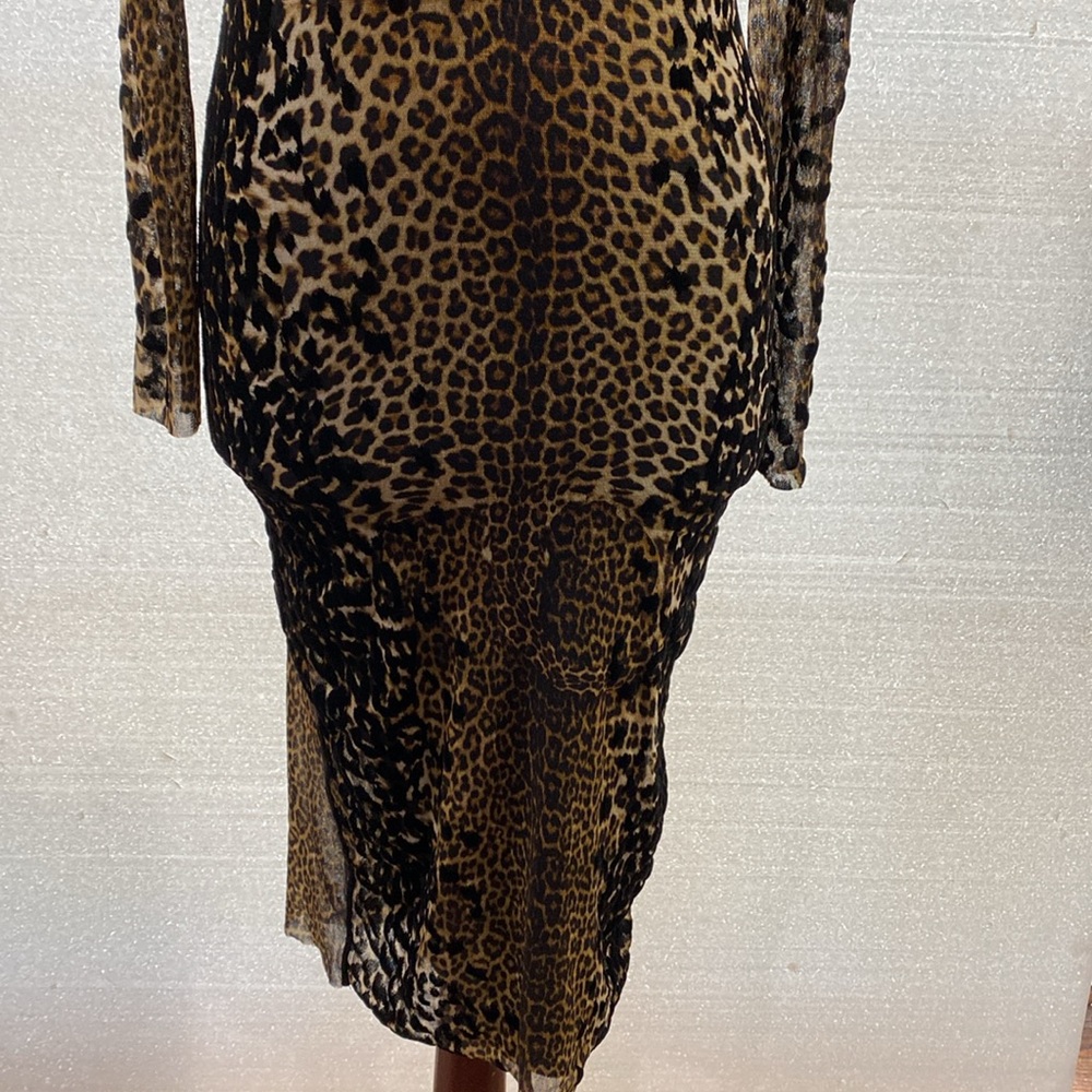Jean Paul Gaultier Leopard-Print Long Sleeve Dress in Brown and Black - Picture 3 of 11